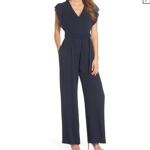 ELIZA J
Flutter Sleeve Crepe Wide Leg JumpsuitNavy